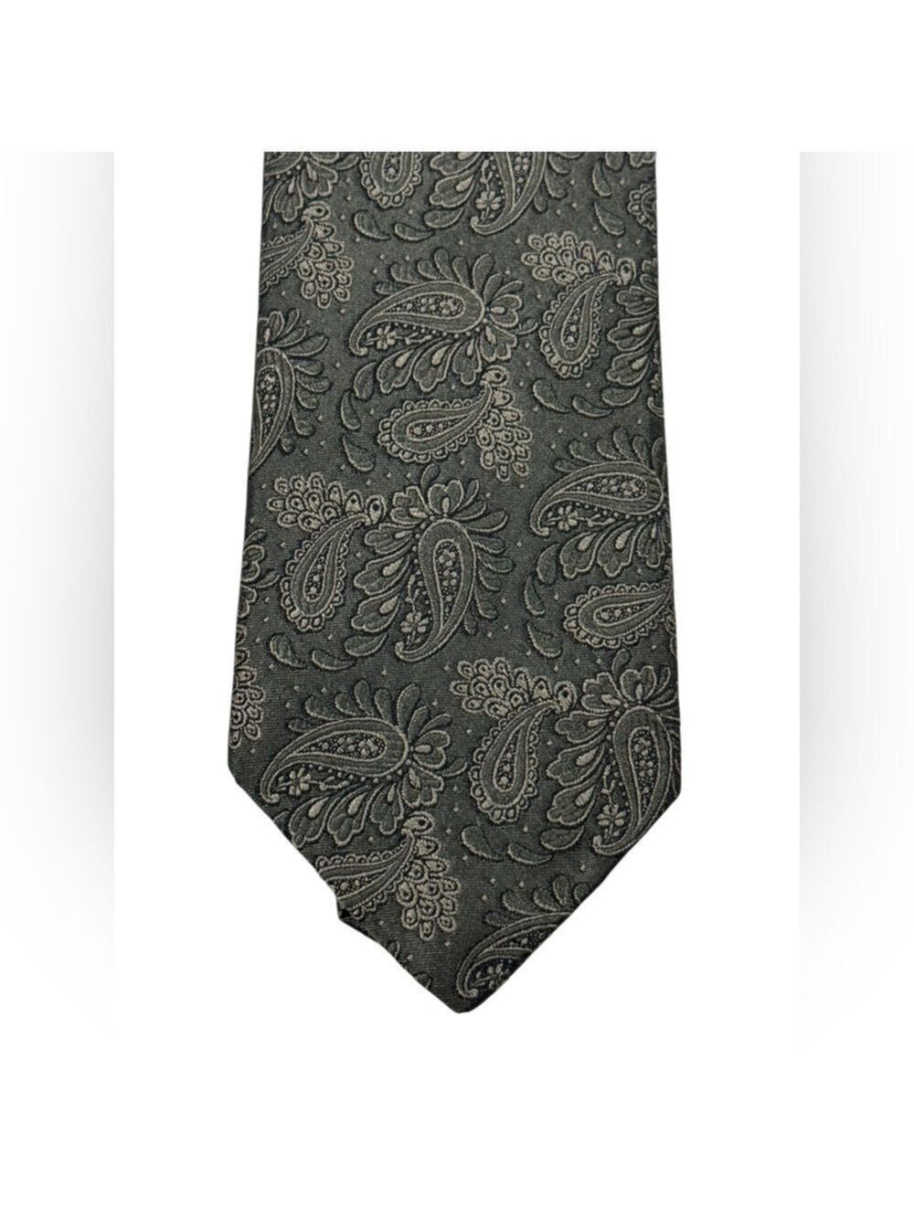 Robert Talbott Carmel Paisley Designer Silk Tie Gray Silver Classic 3”